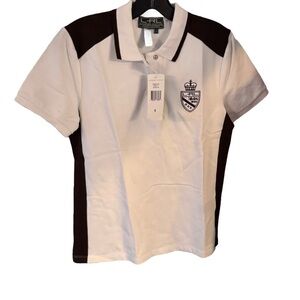 Lauren Ralph Lauren Active Polo Shirt White W/Dark Brown Logo And Trim Sz S NWT